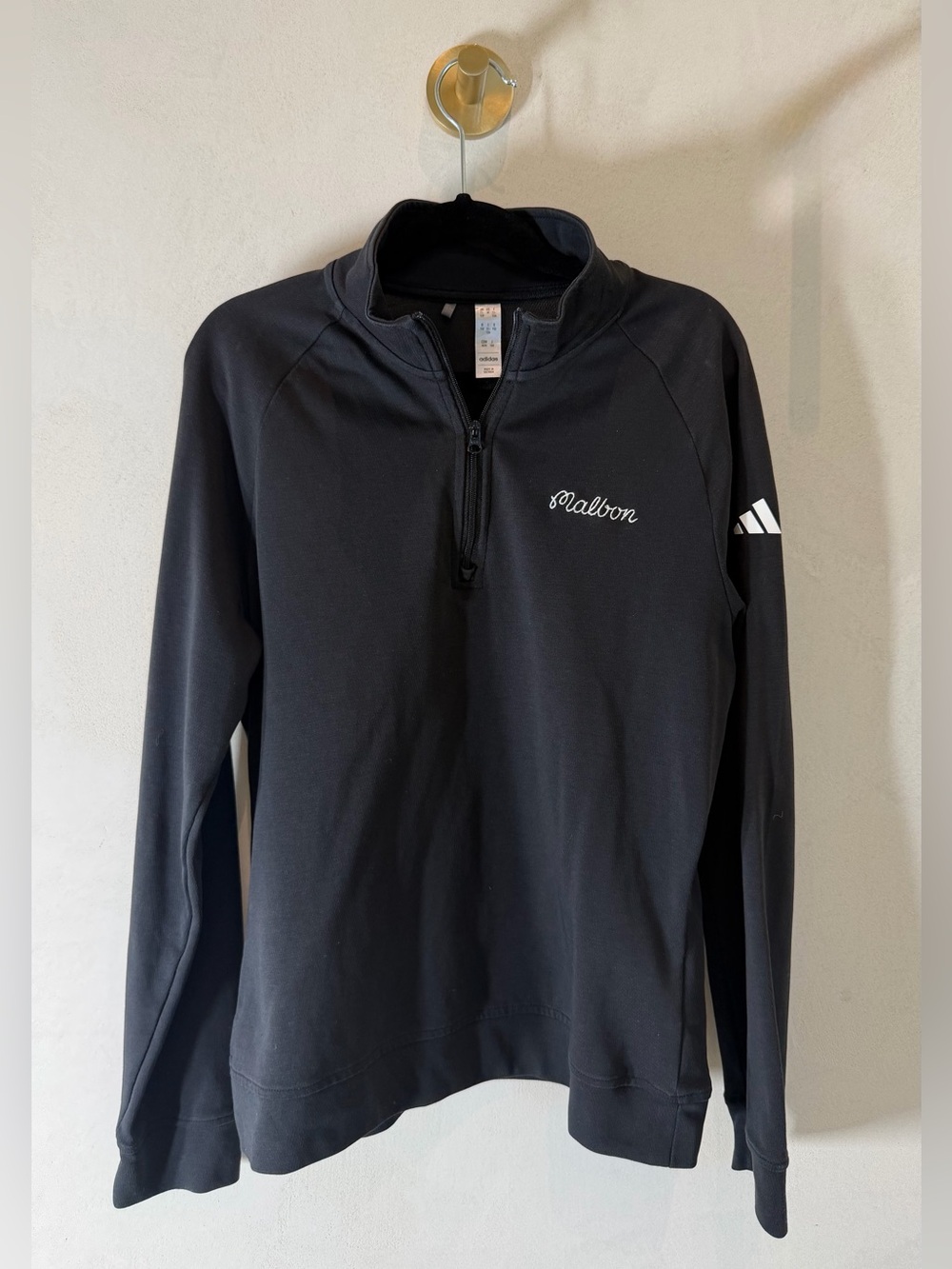 Youth Malbon+Adidas Black Quarter-Zip Cotton Sweater, Size 11-12 yrs